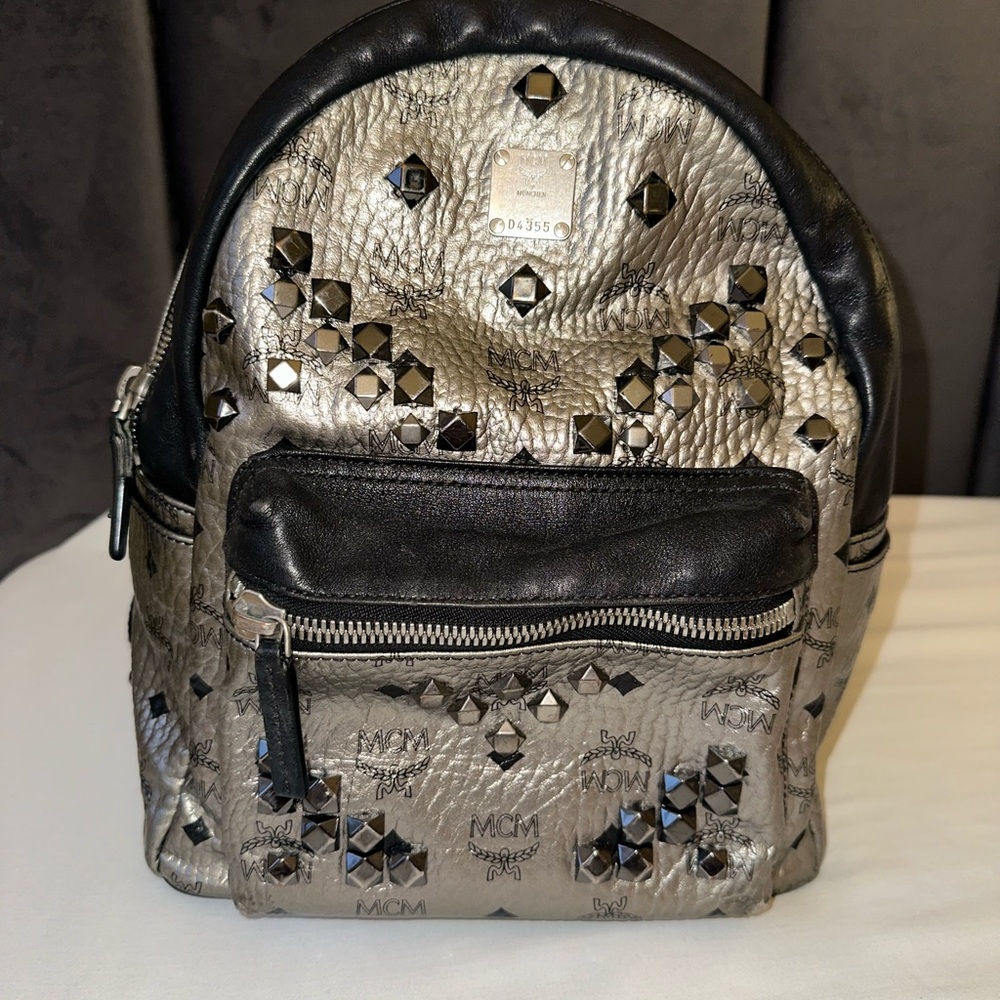 MCM Black and Silver Studded Backpack